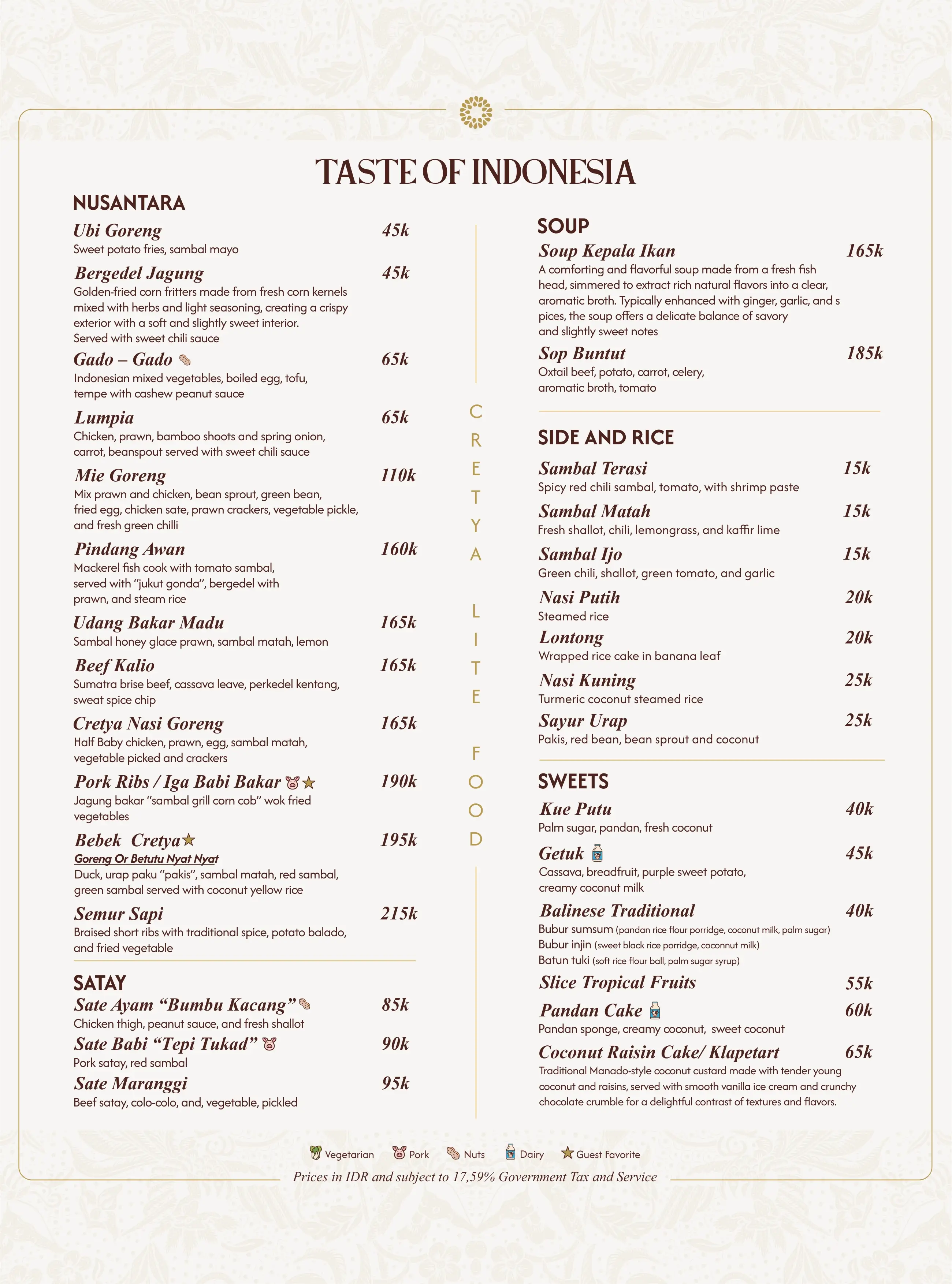Cretya Lite menu