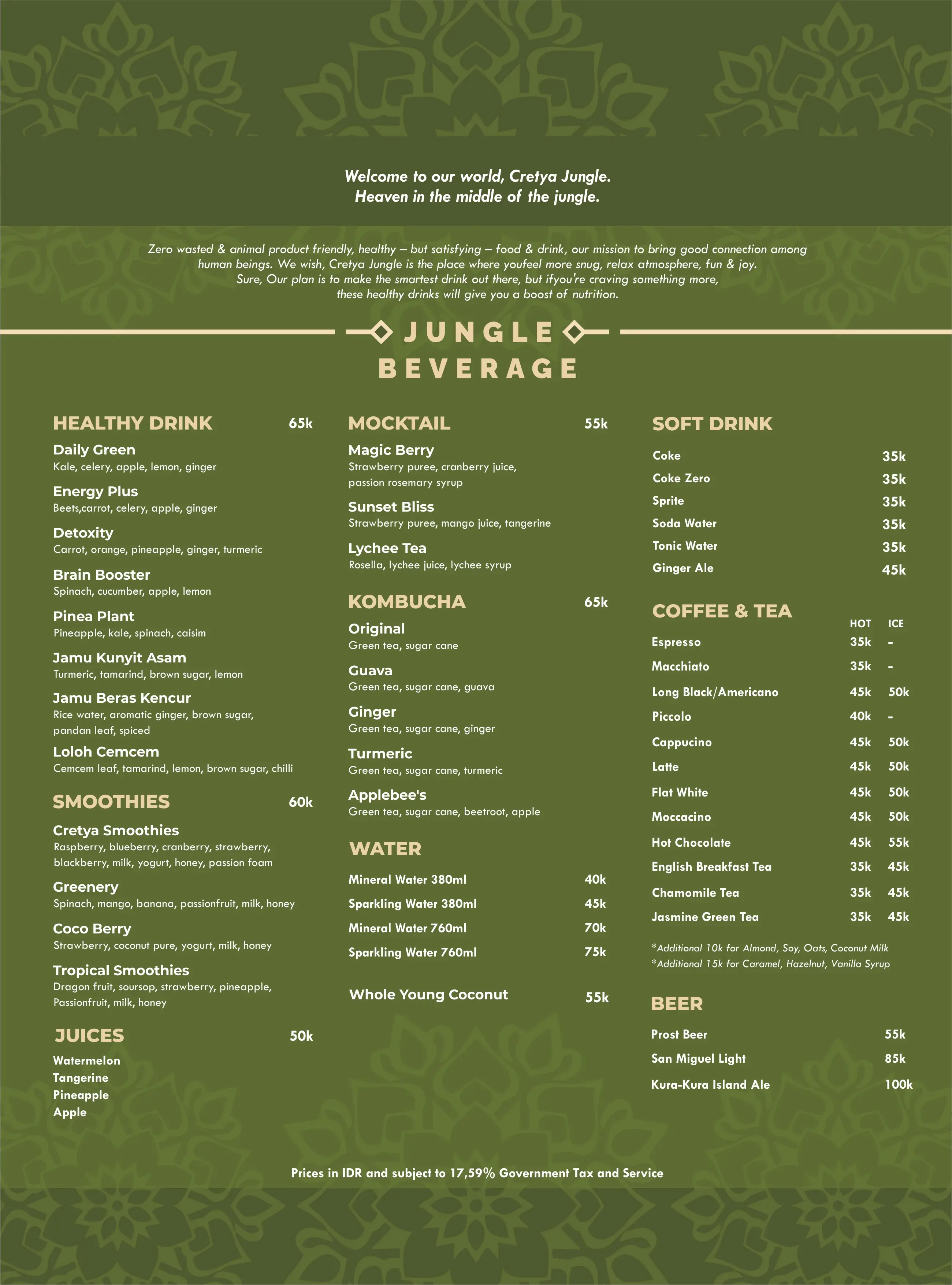 Cretya Jungle Lite menu